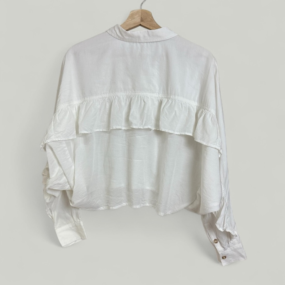 ANTHROPOLOGIE Pilcro Top Women Size XS White Oversized Cropped Ruffle Boho - Picture 7 of 13